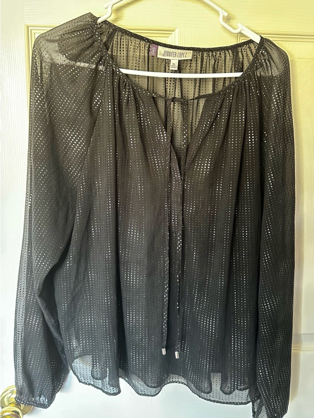 Jennifer Lopez Black Sheer XL Metallic Dot Blouse